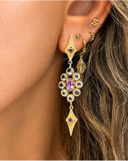 Boucles d'oreilles Alice Améthyste & Topazes Bleues | Diaperis | Birdy