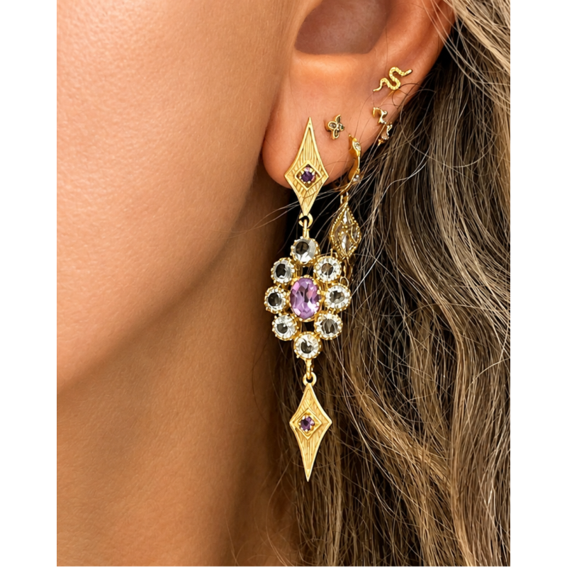 Boucles d'oreilles Alice Améthyste & Topazes Bleues | Diaperis | Birdy