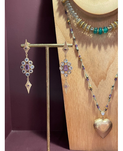 Boucles d'oreilles Alice Améthyste & Topazes Bleues | Diaperis | Birdy