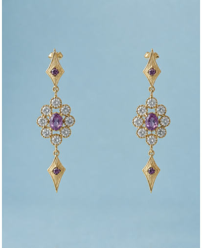 Boucles d'oreilles Alice Améthyste & Topazes Bleues | Diaperis | Birdy
