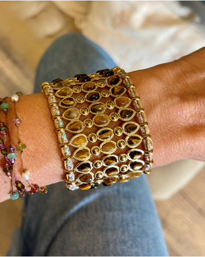 Manchette Maharani Œil de Tigre – Bracelet Bohème Chic