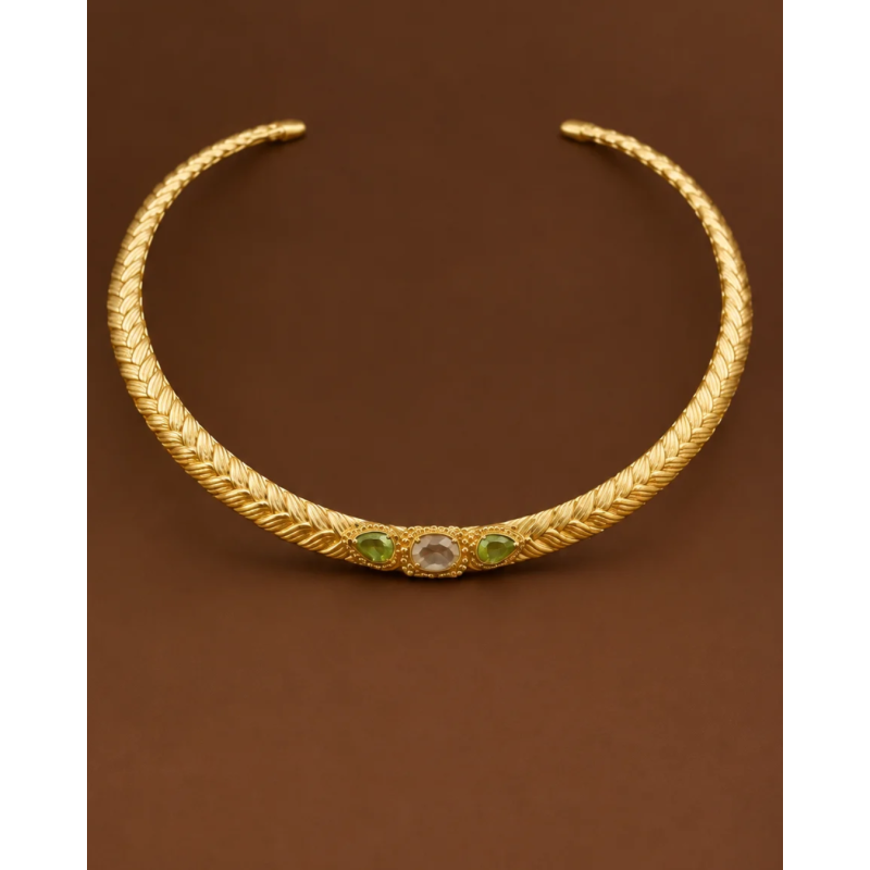 Collier Torque Joséphine – Péridot & Topaze Bleue | Diaperis