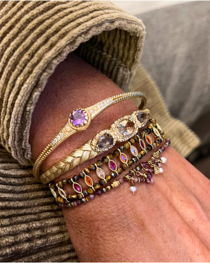 Jonc Lina Améthyste & Plaqué Or | Bracelet Diaperis – Birdy