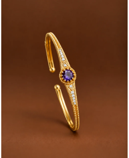 Jonc Lina Améthyste & Plaqué Or | Bracelet Diaperis – Birdy