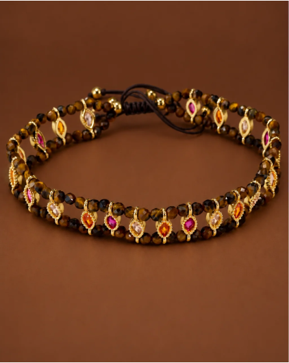 Bracelet Holly Œil de Tigre & Navettes Multicolores | Birdy Paris