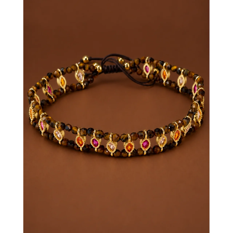 Bracelet Holly Œil de Tigre & Navettes Multicolores | Birdy Paris